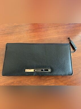 new Brahmin slim bifold smooth black leather wallet